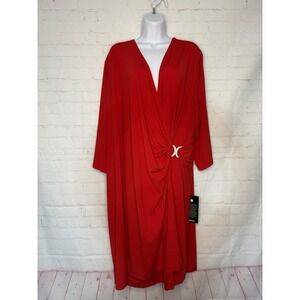 Avenue Red Plus Size 30/32 Mid Length Dress NWT Draped V Neck Rhinestone Waist